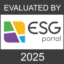 ESG Immagine della certificazione di ESG Portal con scritto Evaluated by ESG Portal 2025 e logo